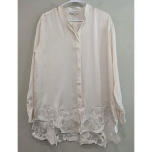 IRO Womens 38 US 6 Silk White Button Up Blouse Long Sleeve With Lace Bottom $400